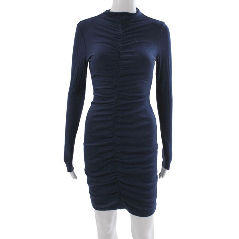 Michael Stars Women Blue Bodycon Short Mock Neck Long Sleeve Dress Size S